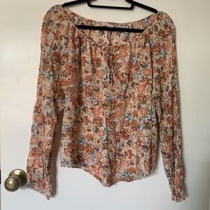 Love 21 Orange Floral Paisley Peasant Long Sleeve Blouse